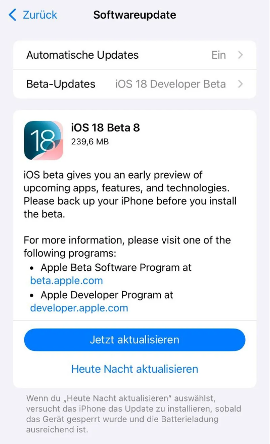 海棠湾镇苹果手机维修分享苹果 iOS / iPadOS 18 开发者预览版 Beta 8 发布 